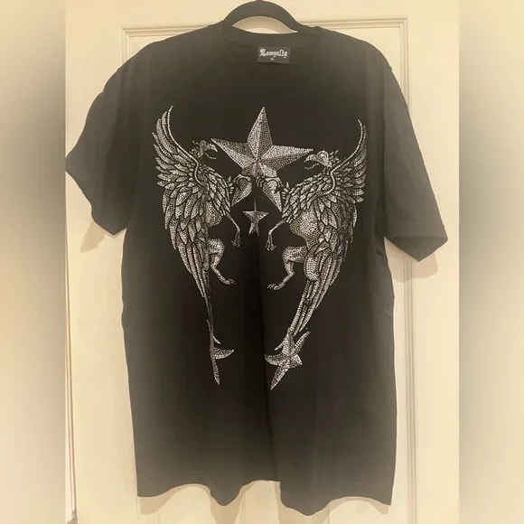 RAWYALTY Mens T Shirt Crystal Rhinestone Bling Crew Neck Made In USA Size XL Tees - Short Sleeve